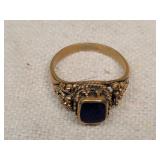 Gold Tone Ring W/ Blue Stone - 2.66 grams