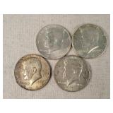 4- 1964 Silver Kennedy Half Dollars