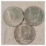 3- 1969 Kennedy Half Dollars