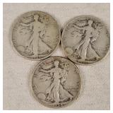 3- Walking Liberty Half Dollars