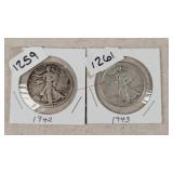 1942 & 1943 Walking Liberty Half Dollars