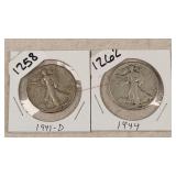 2- Walking Liberty Half Dollars