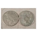 2- 1922-S Silver Peace Dollars
