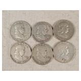 6- Silver Franklin Half Dollars