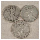 3- Silver Walking Liberty Half Dollars
