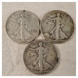 3- Walking Liberty Half Dollars