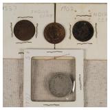 3- Indian Head Cents & 1 V Nickel