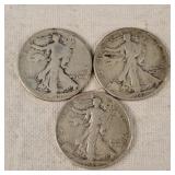 3- Walking Liberty Half Dollars