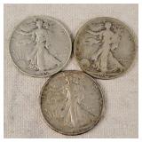 3- Walking Liberty Half Dollars