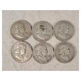 6- Silver Franklin Half Dollars