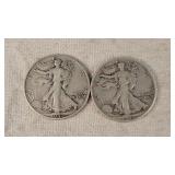 2- Walking Liberty Half Dollars