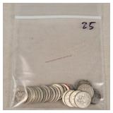 25- Silver Roosevelt Dimes