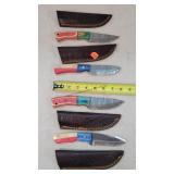 4- 8" Damascus Steel Fixed Blade Knives