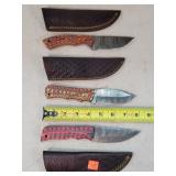 3- 8" Damascus Steel Fixed Blade Knives