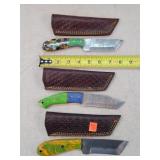 3- 8" Damascus Steel Fixed Blade Knives