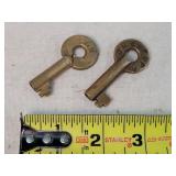 2- Antique Brass Railroad Padlock Keys