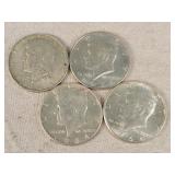 4- 1964 Silver Kennedy Half Dollars