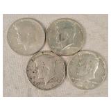 4- 1964 Silver Kennedy Half Dollars