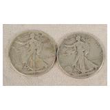 2- Silver Walking Liberty Half Dollars