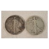 2- Silver Walking Liberty Half Dollars