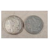 2- 1921-S Morgan Silver Dollars