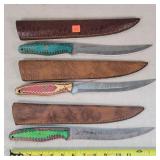 3- 14" Damascus Steel Fixed Blade Knives