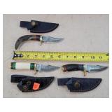 3- 6" Damascus Steel Fixed Blade Knives