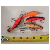 5 Fishing Lures 3" to 4"