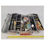 Vintage Aluminum Tackle Box with Goodies