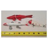3 Wooden Fishing Lures 3.5" - 7"