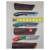 3- 8" Damascus Steel Fixed Blade Knives