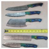 5- 12-14" Damascus Steel Fixed Blade Knives