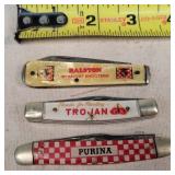 3- Vintage Feed / Seed Adv. Pocket Knives