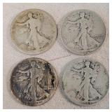 4- Silver Walking Liberty Half Dollars