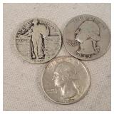 3- Standing Liberty & Silver Washington Quarters