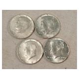 4- 1964 Silver Kennedy Half Dollars