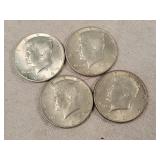 4- 1964 Silver Kennedy Half Dollars