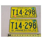 1972 Minnesota License Plate Set
