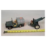 Japan Tin Jeep & Cannon Set
