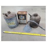 Vintage Oil Cans, Funnel, Anti-Freeze Can