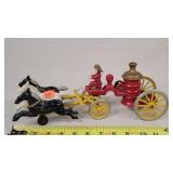 Vintage Cast Triple Horse Fire Pumper Wagon
