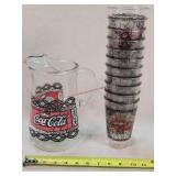 Coca-Cola Pitcher & 11 Plastic Glasses