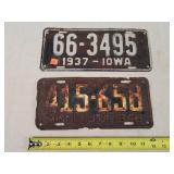1937 Iowa & 1946 MN License Plates