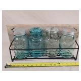 4- Antique Quart Jars on Barn Wood Wall Hanging