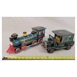 Battery Operated Tin Train & Car