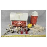 Vintage Toy Barn & Silo Set w/ Animals & Fence
