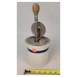 Blue Band Stoneware Beater Jar w/ Beater