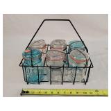 6- Antique Pint Jars in Milk Basket