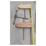 2- Wooden Clamps & Antique Auger