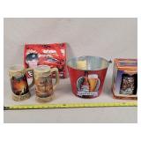 Budweiser Cooler Bag, Tin Bucket, Miller Steins